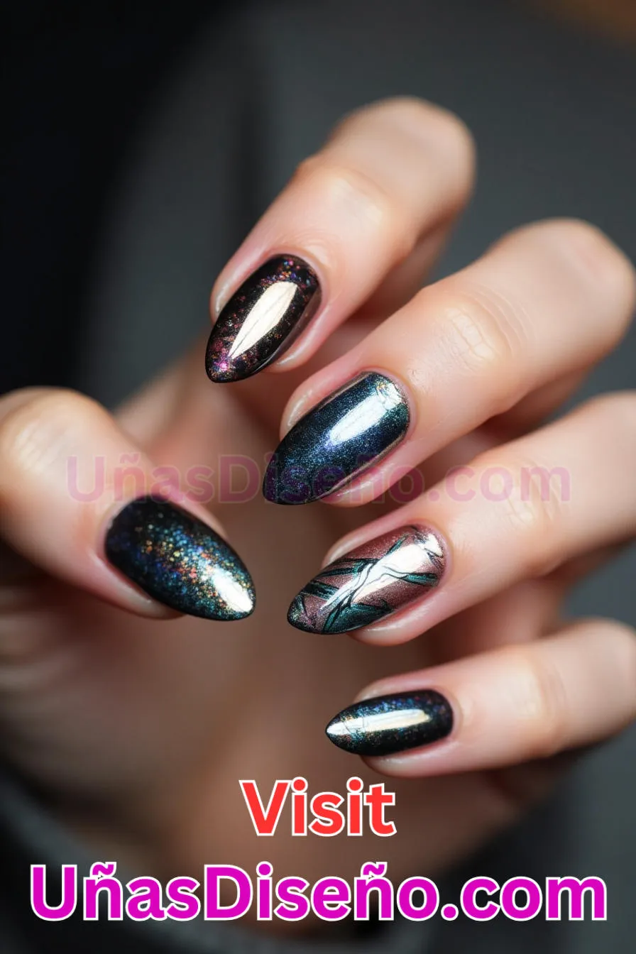 5. Modern Twist metalizado - Tendencias 2025 30 Estilos de Uñas Almendra que Marcan la Diferencia (8).jpeg