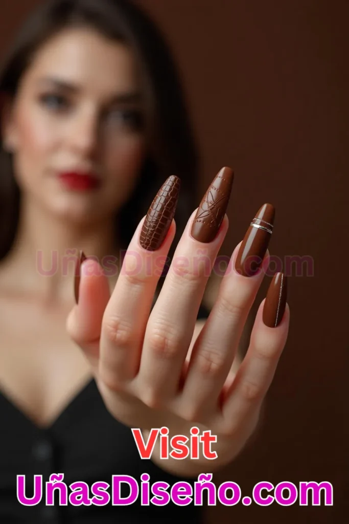 5. Uñas Chocolate con Textura de Cuero - 15 Diseños de Uñas de Chocolate Oscuro que Complementarán tu Look a la Perfección (2).jpeg