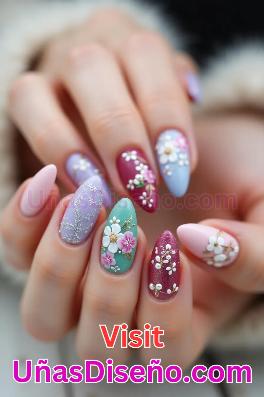 6. Adornos florales - Cómo Elegir el Diseño Perfecto para Uñas Almendra 21 Ideas Exclusivas para Brillar (5).jpeg