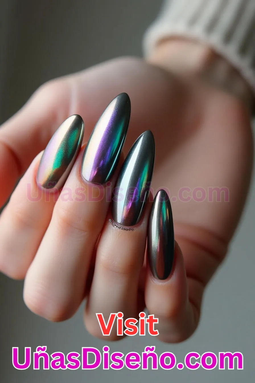 6. Atrevida almendra metálica - Reinventa tu Manicura 25 Diseños de Uñas Almendra Impresionantes para (5).jpeg