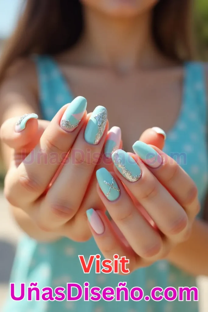 6. Diseño de uñas de verano con azul turquesa y detalles plateados (2).jpeg