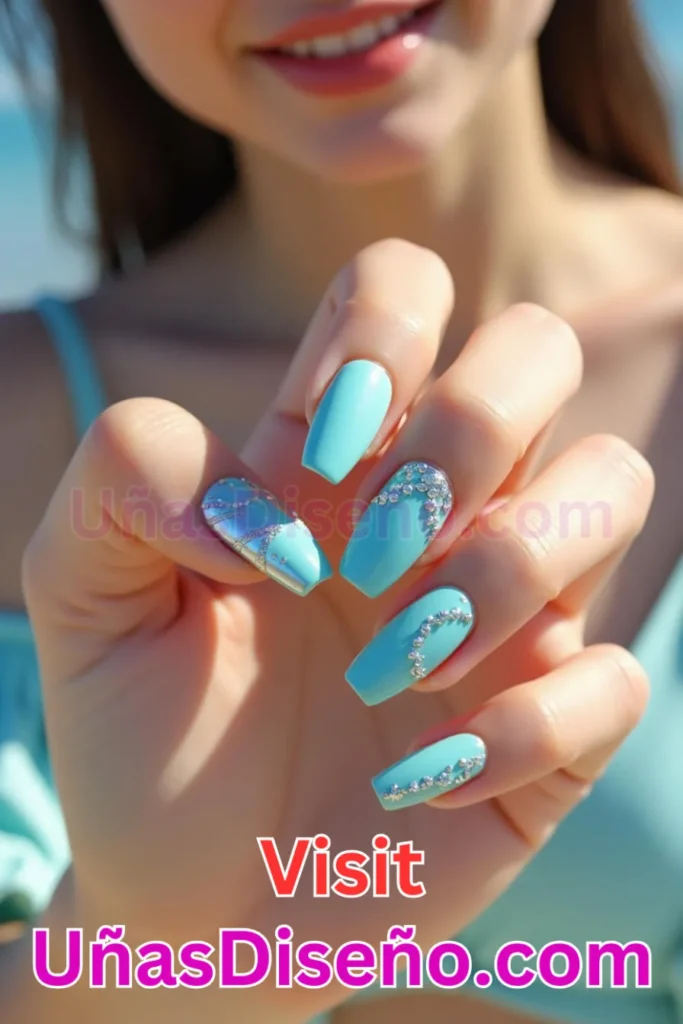 6. Diseño de uñas de verano con azul turquesa y detalles plateados (3).jpeg