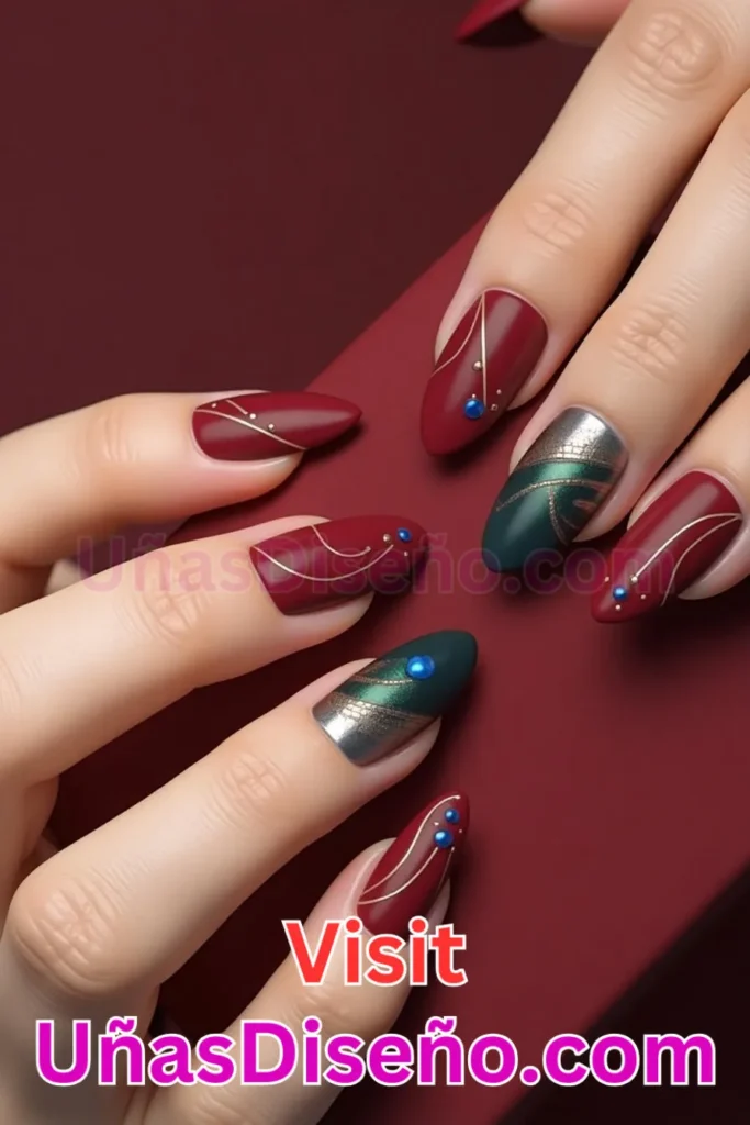 6. Diseños de uñas de lujo granate rojo almendra (1)