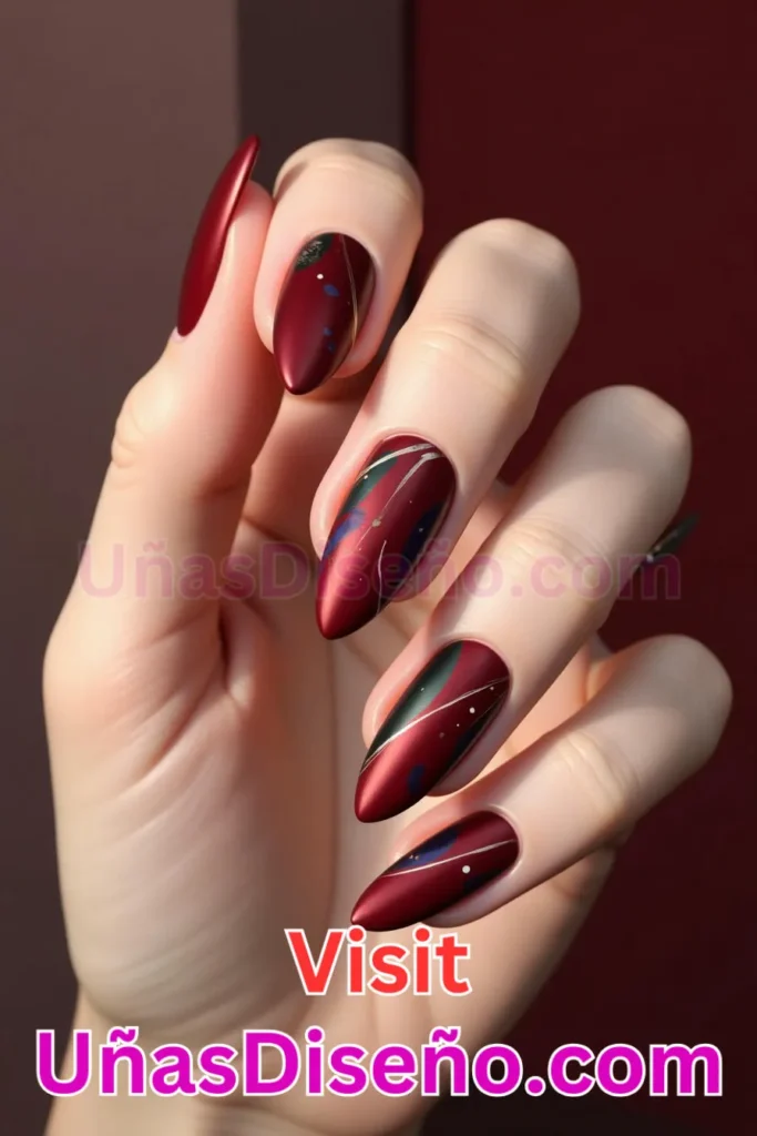 6. Diseños de uñas de lujo granate rojo almendra (2)