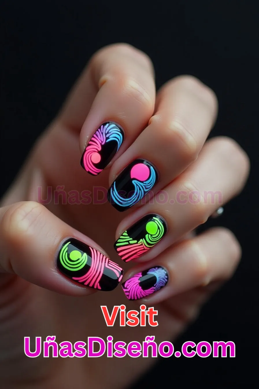 6. Estilo Ying Yang Uñas de Neón - 15 Diseños de uñas de neón de moda para un look atrevido y vibrante 1.jpeg