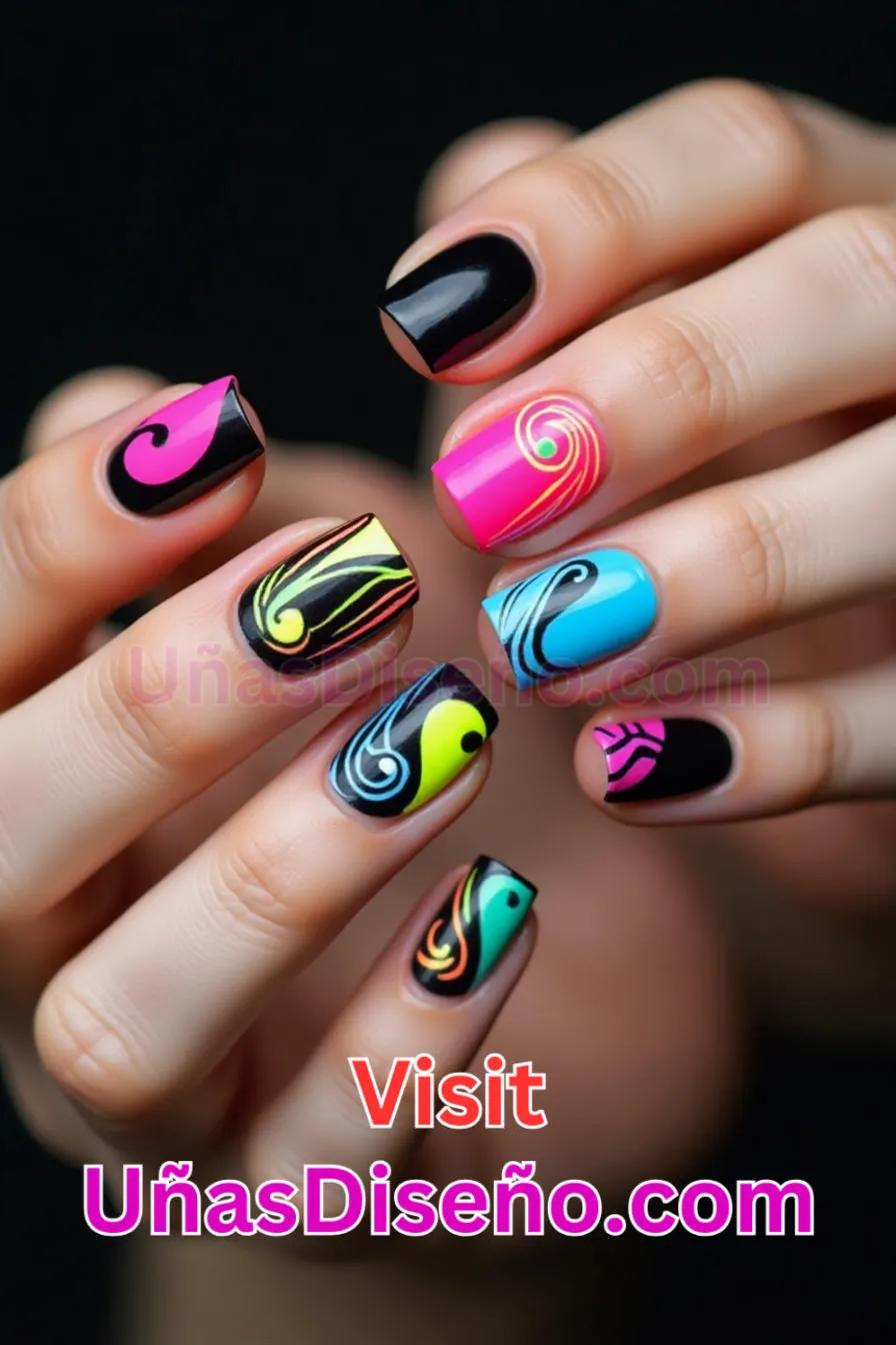 6. Estilo Ying Yang Uñas de Neón - 15 Diseños de uñas de neón de moda para un look atrevido y vibrante 2.jpeg
