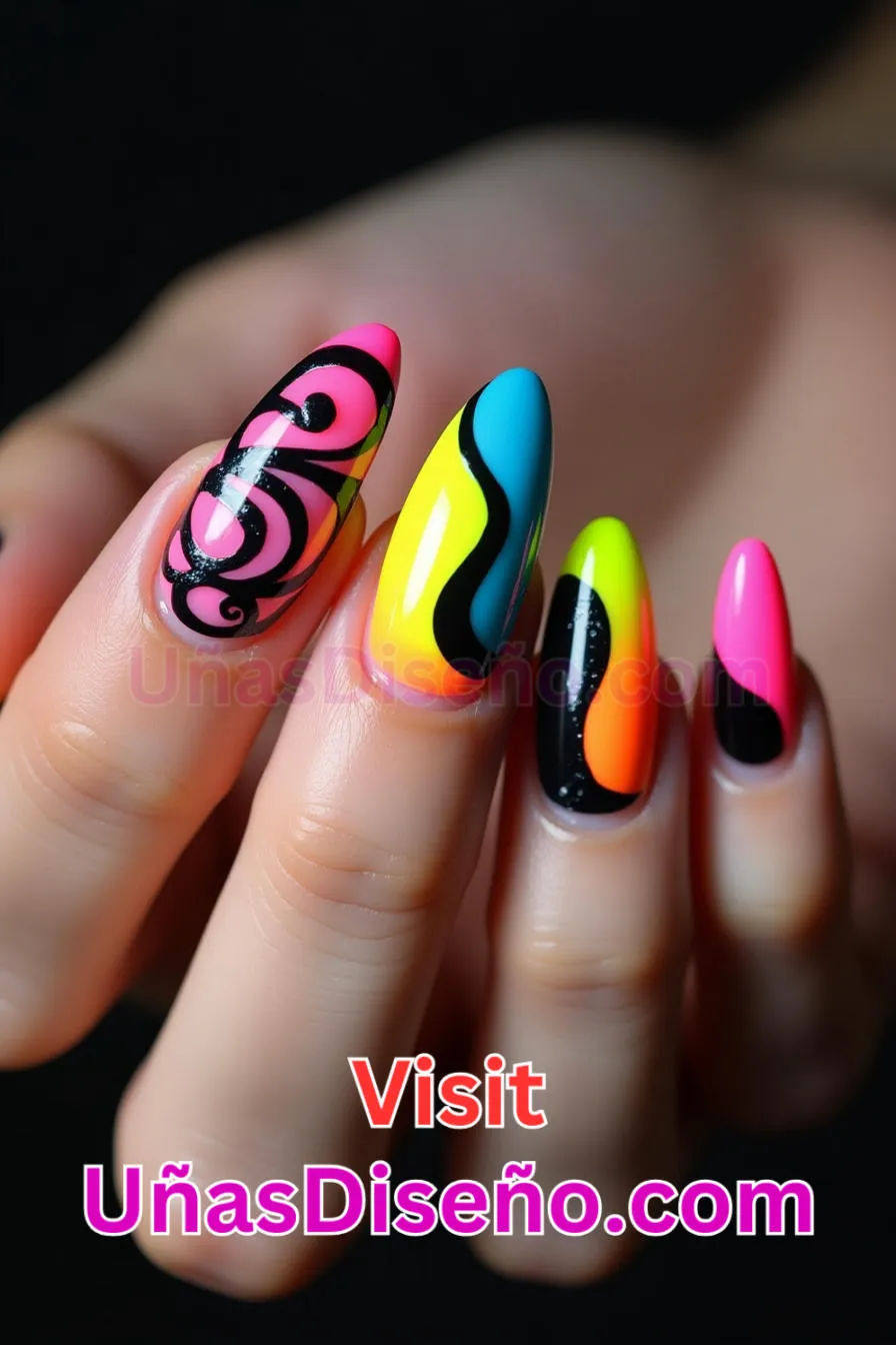 6. Estilo Ying Yang Uñas de Neón - 15 Diseños de uñas de neón de moda para un look atrevido y vibrante 3.jpeg