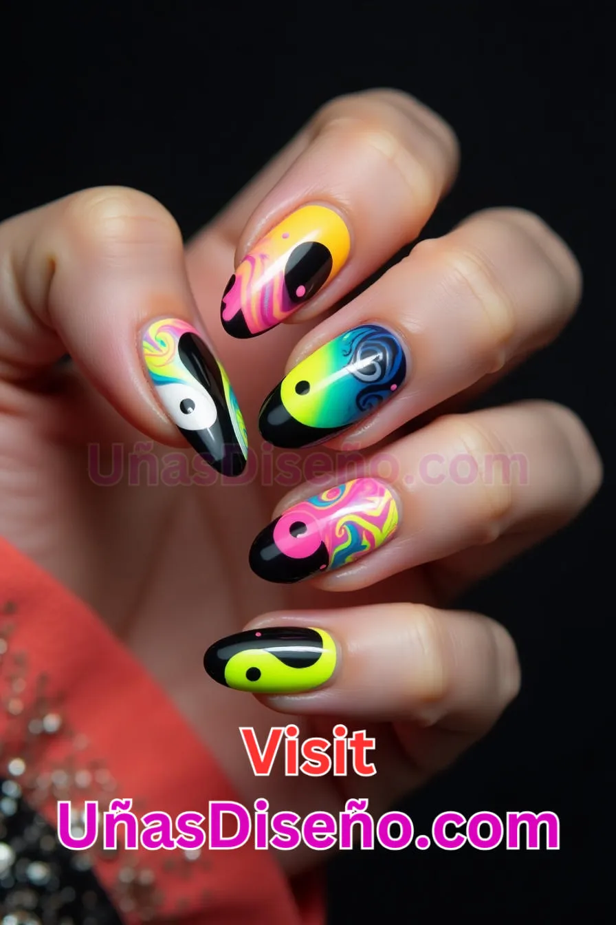 6. Estilo Ying Yang Uñas de Neón - 15 Diseños de uñas de neón de moda para un look atrevido y vibrante 4.jpeg