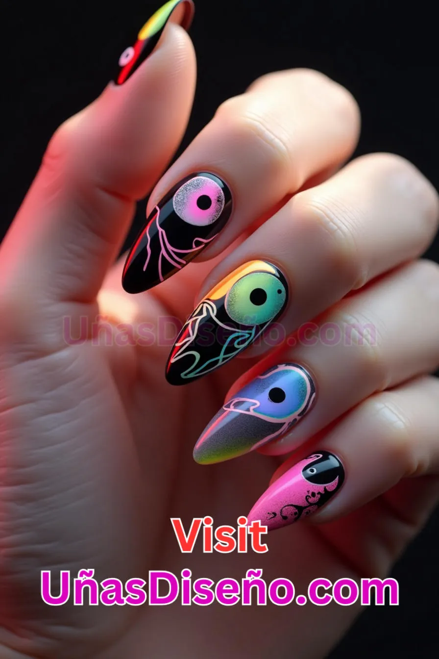 6. Estilo Ying Yang Uñas de Neón - 15 Diseños de uñas de neón de moda para un look atrevido y vibrante 5.jpeg