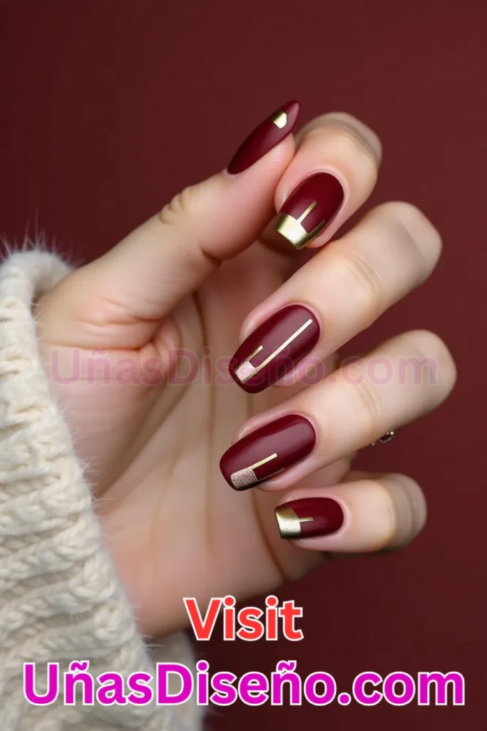 6. Líneas Minimalistas en Rojo Vino Diseños de Uñas Navideñas (1).jpeg