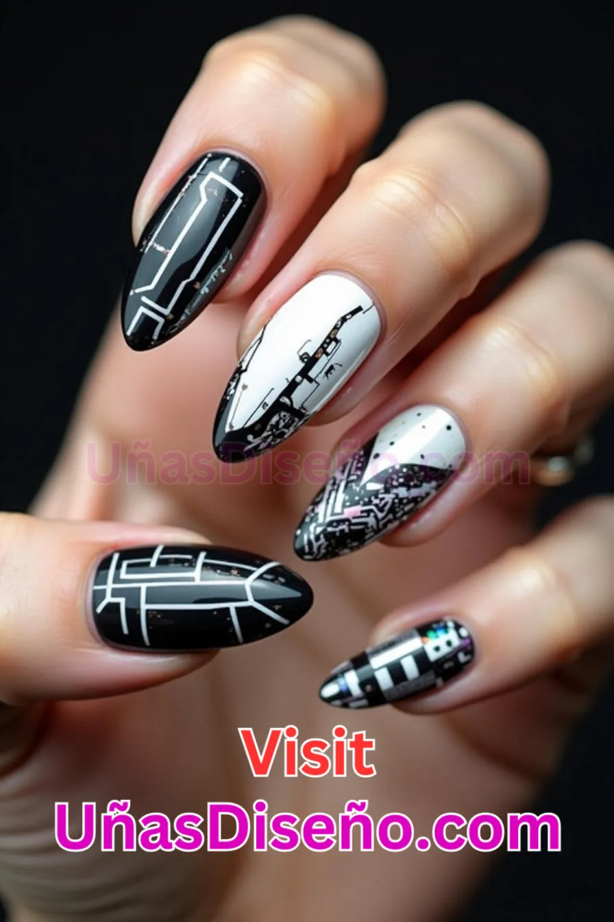 6. Uñas Cyber Skittle en blanco y negro - 12 modernos diseños de uñas transparentes con motivos y detalles únicos 1.jpeg