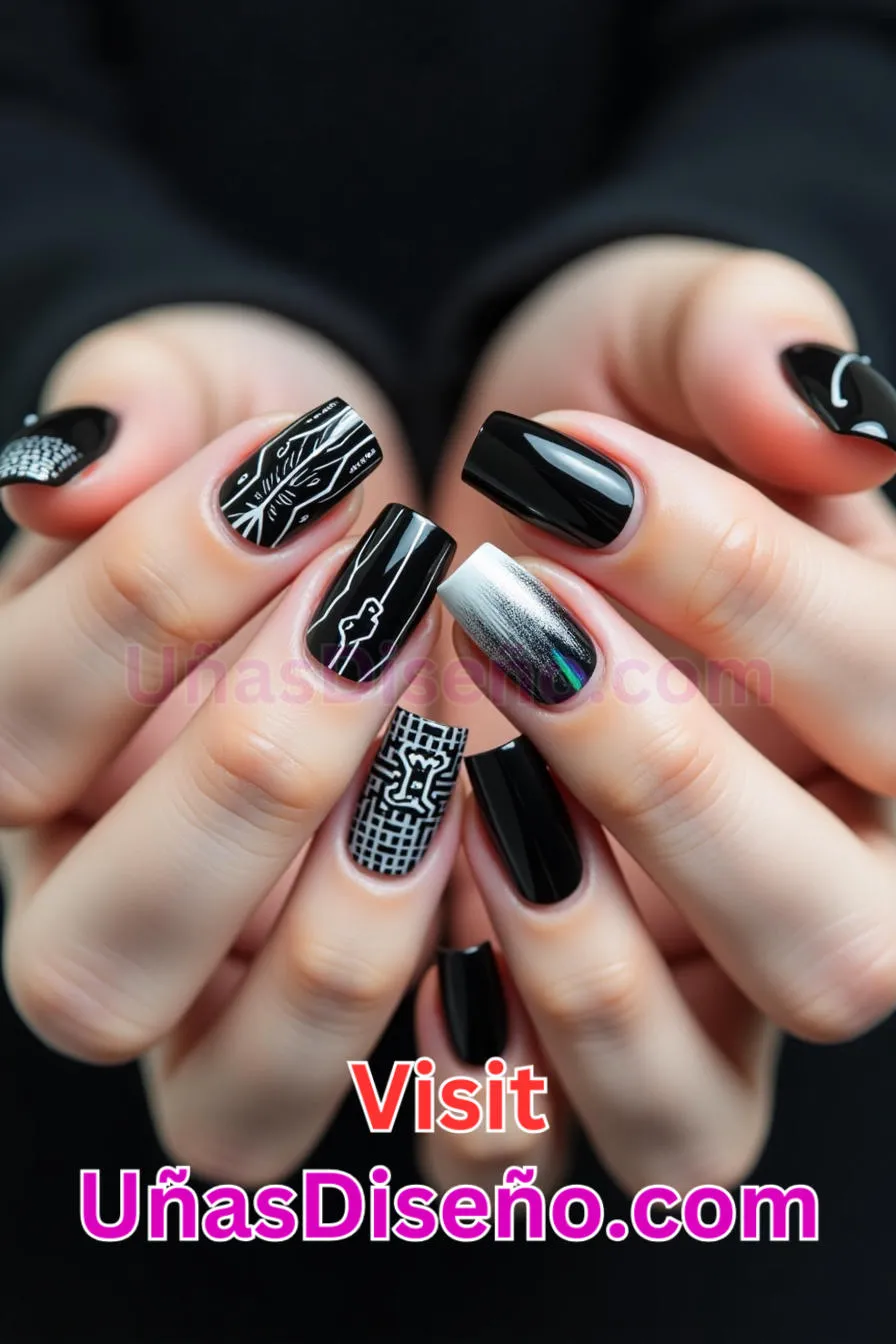 6. Uñas Cyber Skittle en blanco y negro - 12 modernos diseños de uñas transparentes con motivos y detalles únicos 2.jpeg