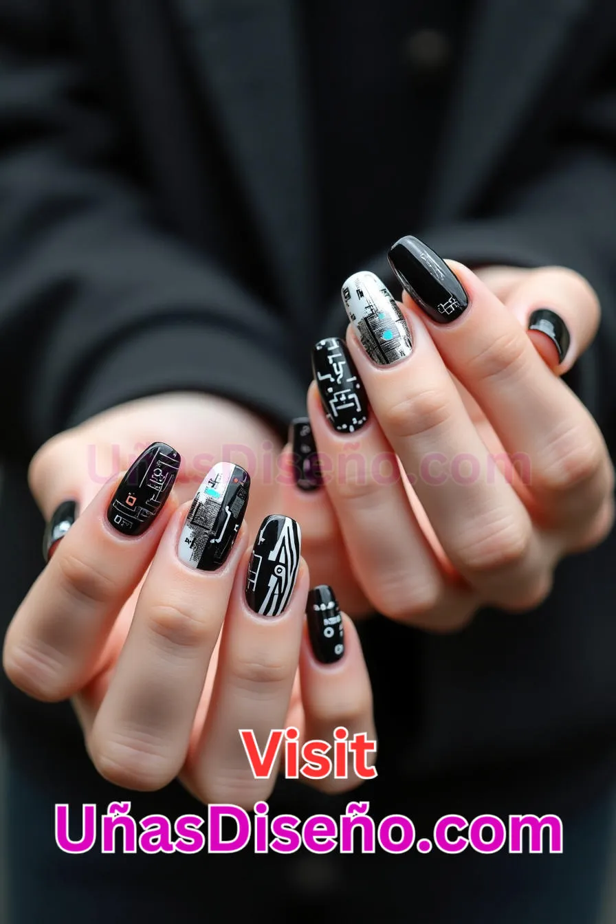 6. Uñas Cyber Skittle en blanco y negro - 12 modernos diseños de uñas transparentes con motivos y detalles únicos 4.jpeg