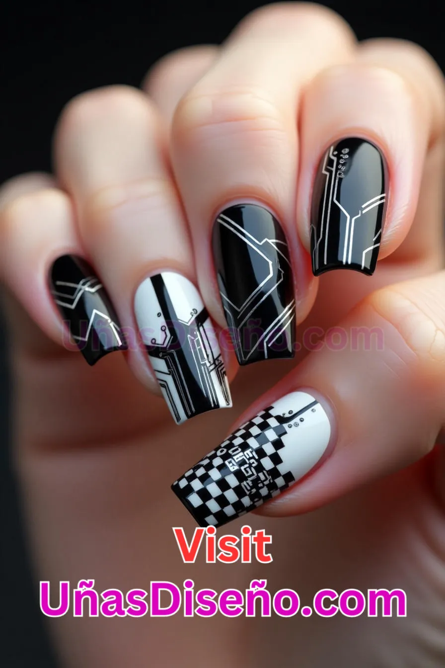 6. Uñas Cyber Skittle en blanco y negro - 12 modernos diseños de uñas transparentes con motivos y detalles únicos 5.jpeg