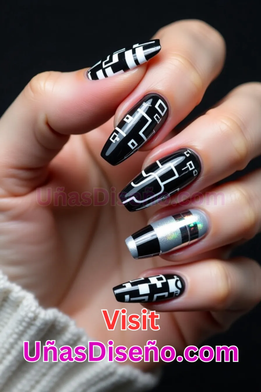 6. Uñas Cyber Skittle en blanco y negro - 12 modernos diseños de uñas transparentes con motivos y detalles únicos 8.jpeg