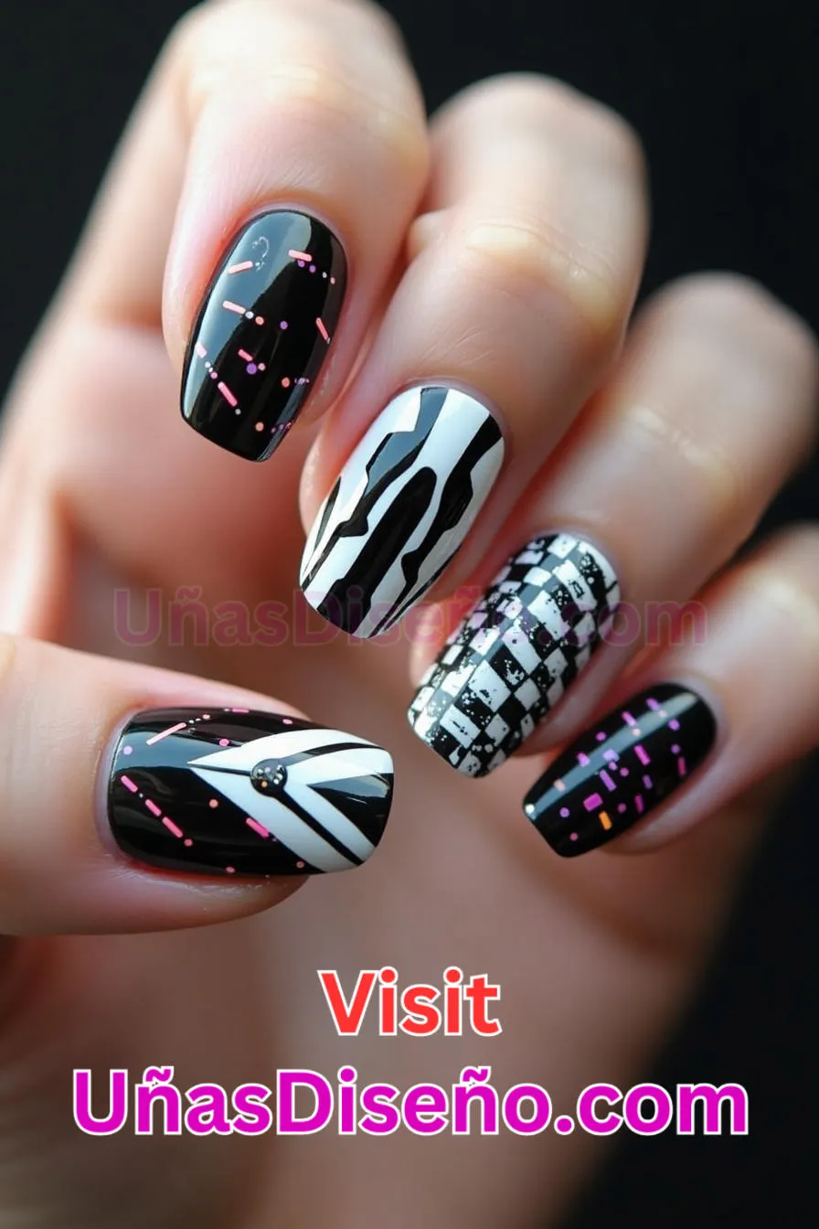 6. Uñas Cyber Skittle en blanco y negro - 12 modernos diseños de uñas transparentes con motivos y detalles únicos 9.jpeg