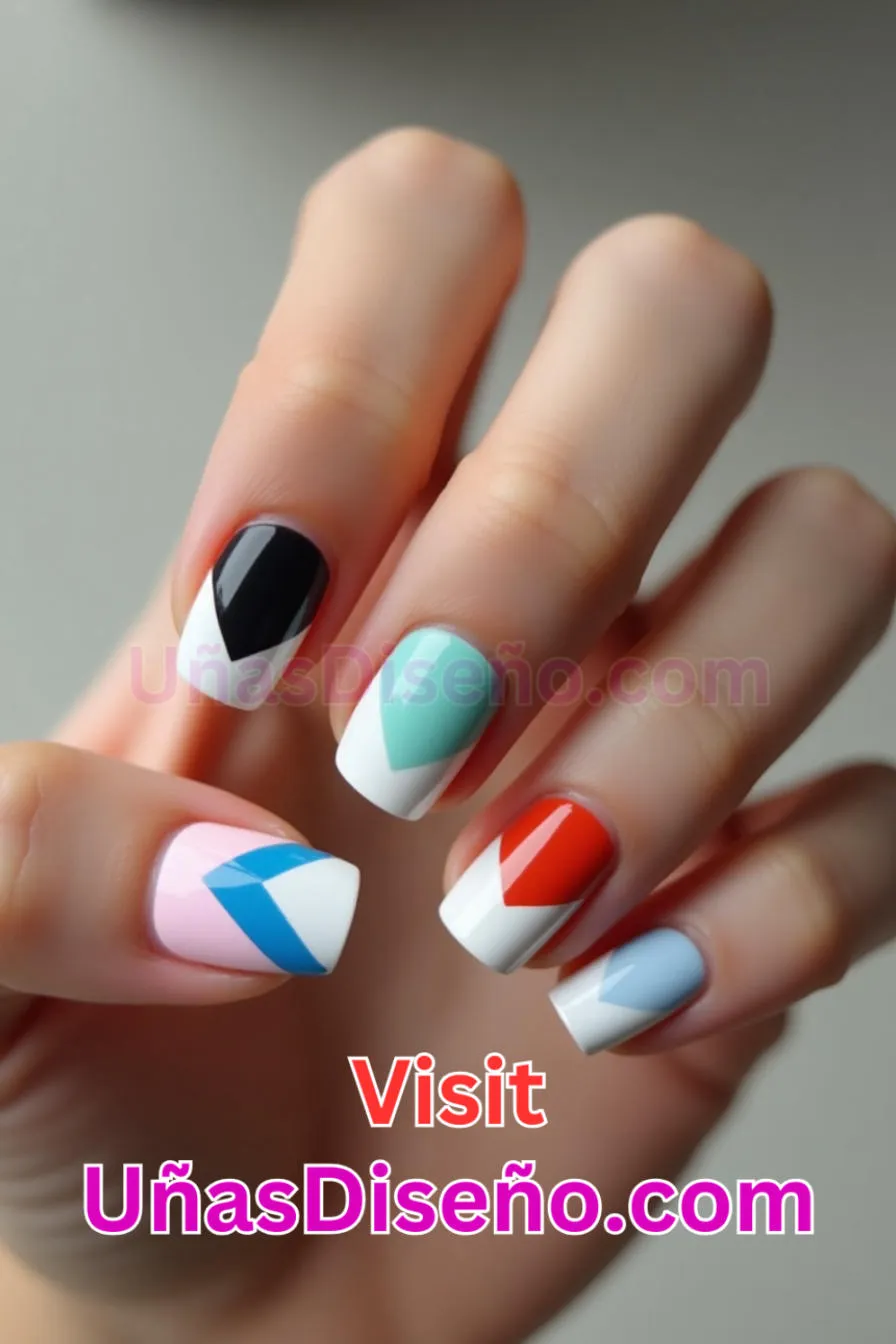 7 Uñas blancas con chevron minimalista Los 25 Mejores Diseños de Uñas Para Principiantes 1.jpeg