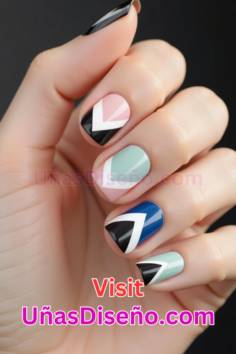 7 Uñas blancas con chevron minimalista Los 25 Mejores Diseños de Uñas Para Principiantes 4.jpeg