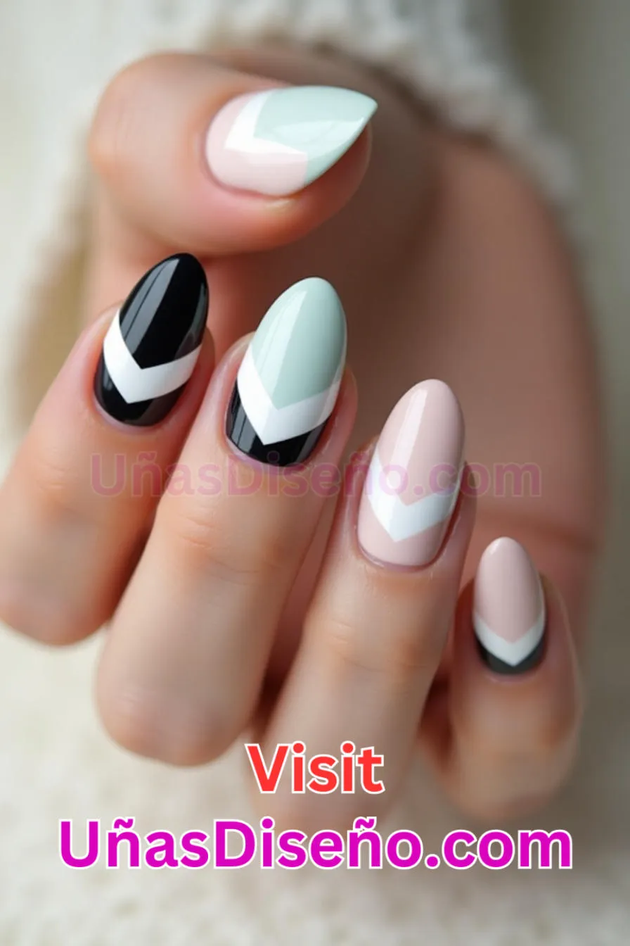 7 Uñas blancas con chevron minimalista Los 25 Mejores Diseños de Uñas Para Principiantes 6.jpeg