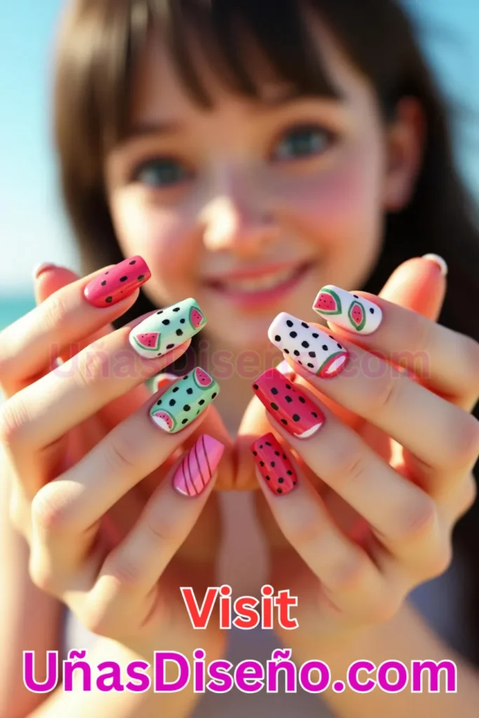 7. Diseño de uñas de verano con motivos de sandía y toques divertidos (2).jpeg