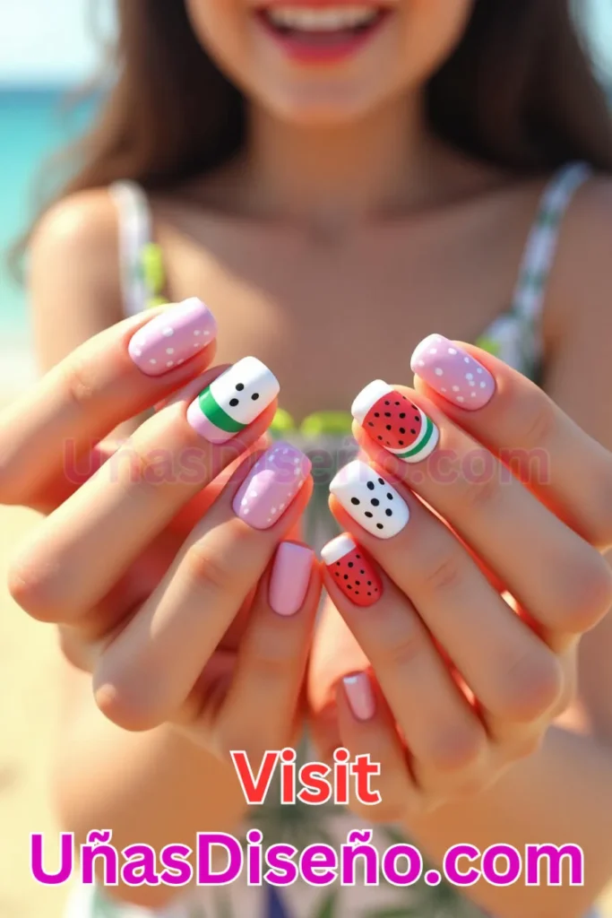 7. Diseño de uñas de verano con motivos de sandía y toques divertidos (3).jpeg