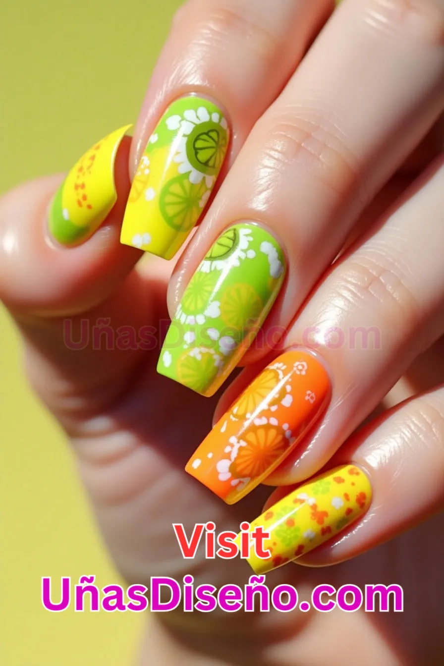 7. Limón Lima Tutti Frutti Diseño de uñas de neón - 15 Diseños de uñas de neón de moda para un look atrevido y vibrante 1.jpeg