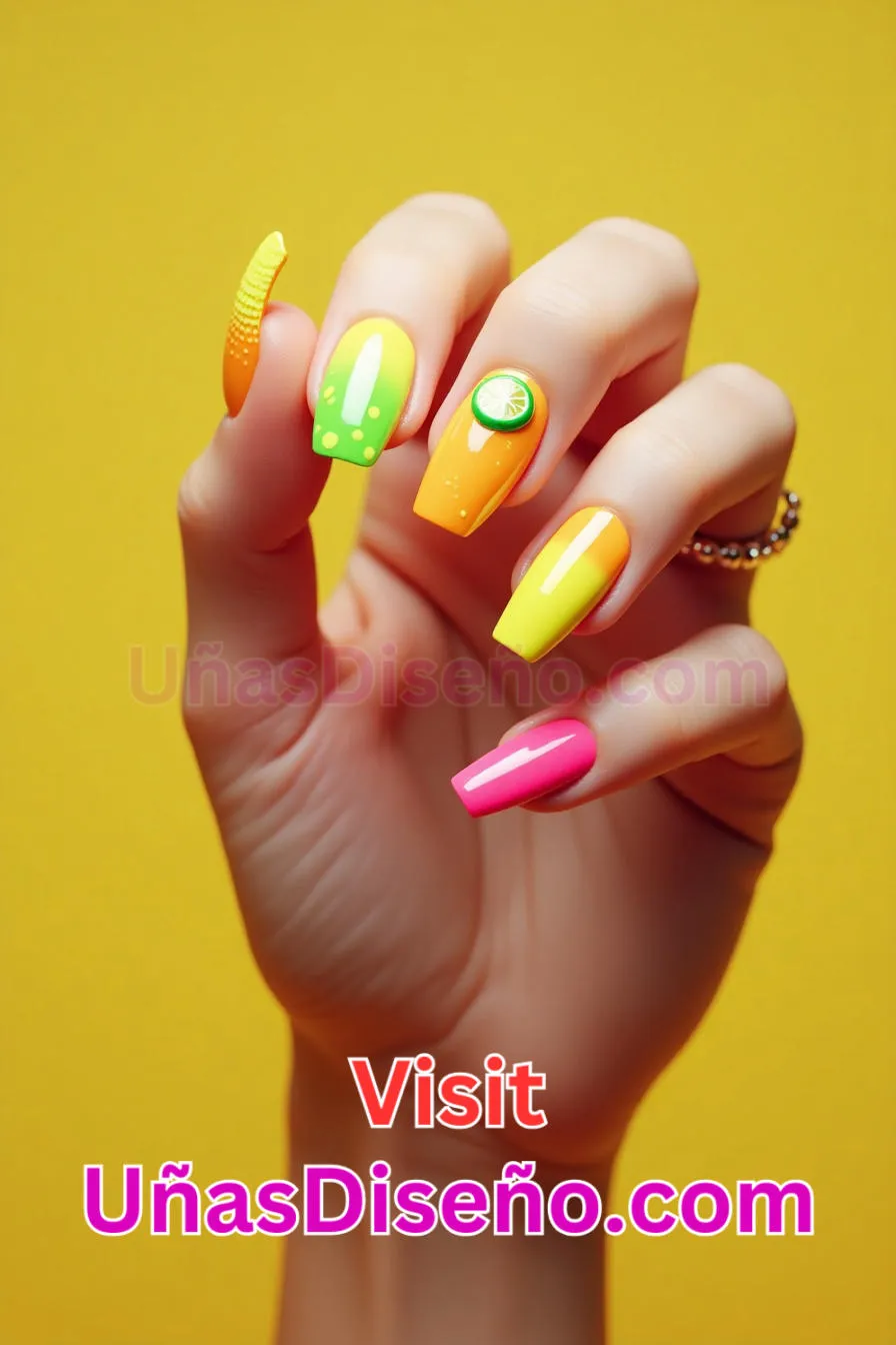 7. Limón Lima Tutti Frutti Diseño de uñas de neón - 15 Diseños de uñas de neón de moda para un look atrevido y vibrante 6.jpeg