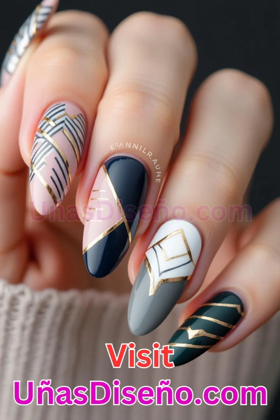 7. Líneas Geométricas Almendra - Reinventa tu Manicura 25 Diseños de Uñas Almendra Impresionantes para (5).jpeg