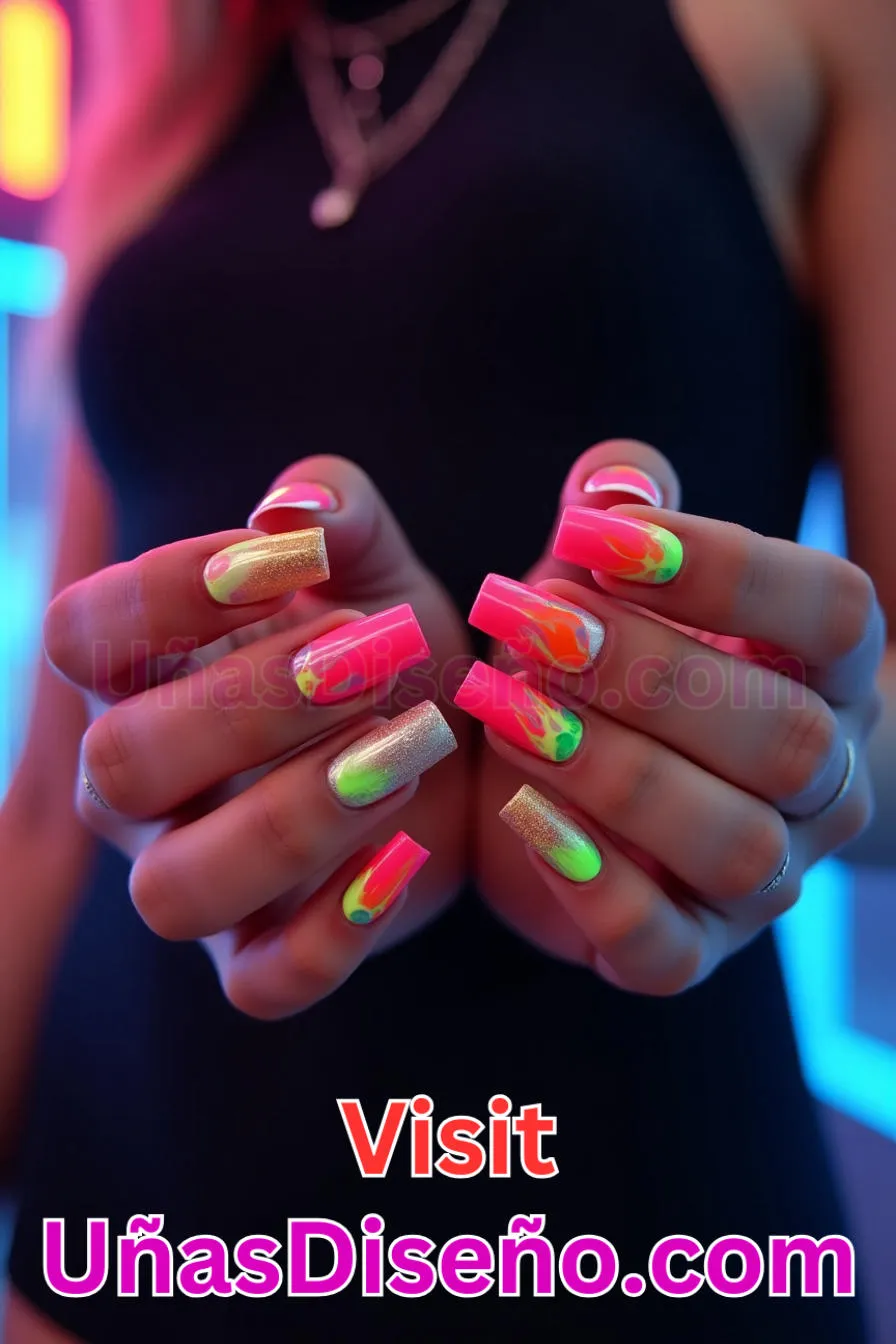 7. Manicura Francesa Inversa Neón (3)