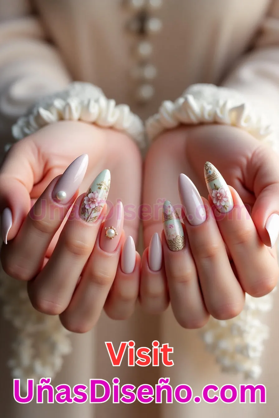 7. Revival Romántico Vintage - Tendencias 30 Estilos de Uñas Almendra que Marcan la Diferencia (1).jpeg