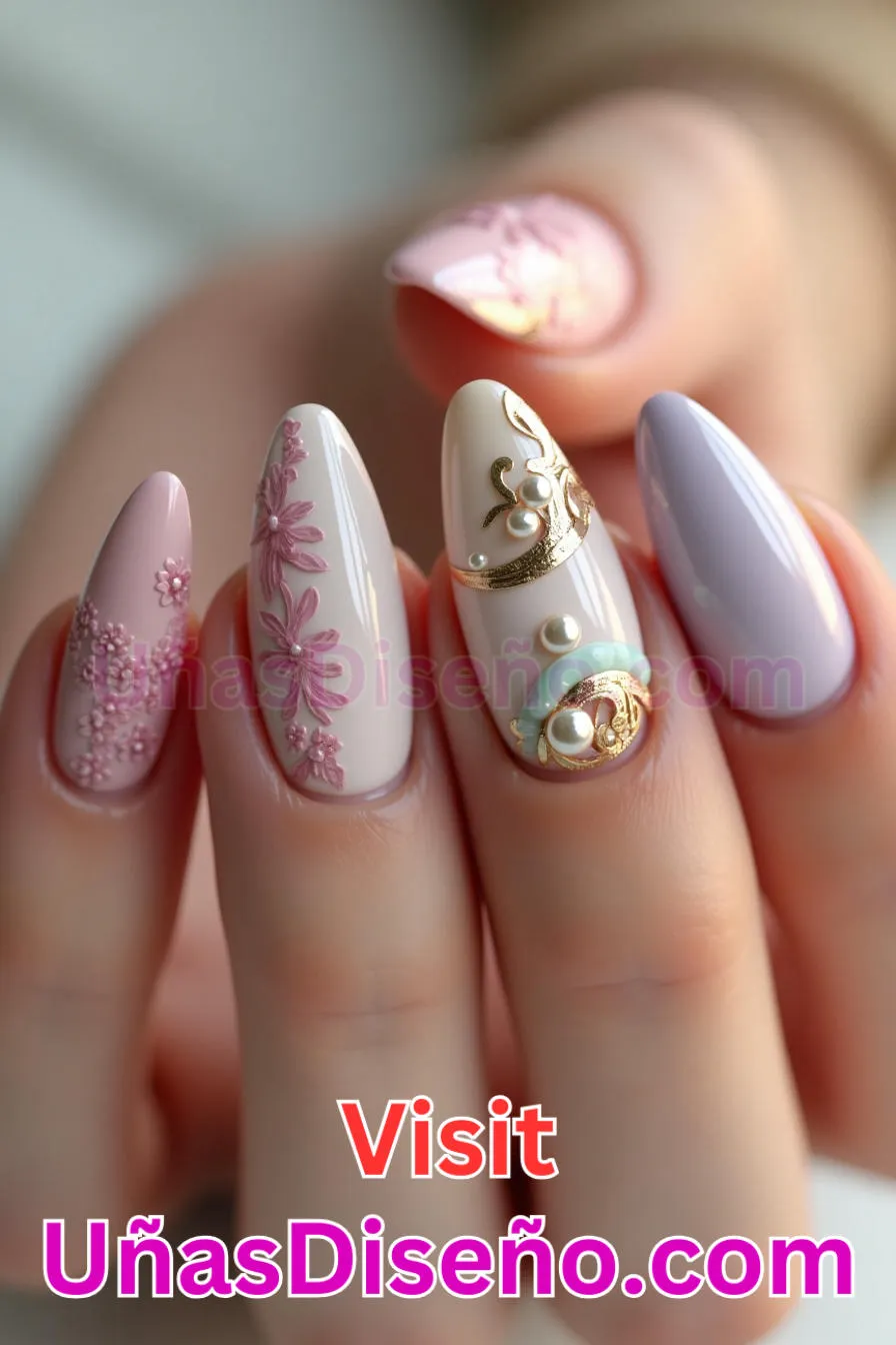 7. Revival Romántico Vintage - Tendencias 30 Estilos de Uñas Almendra que Marcan la Diferencia (4).jpeg