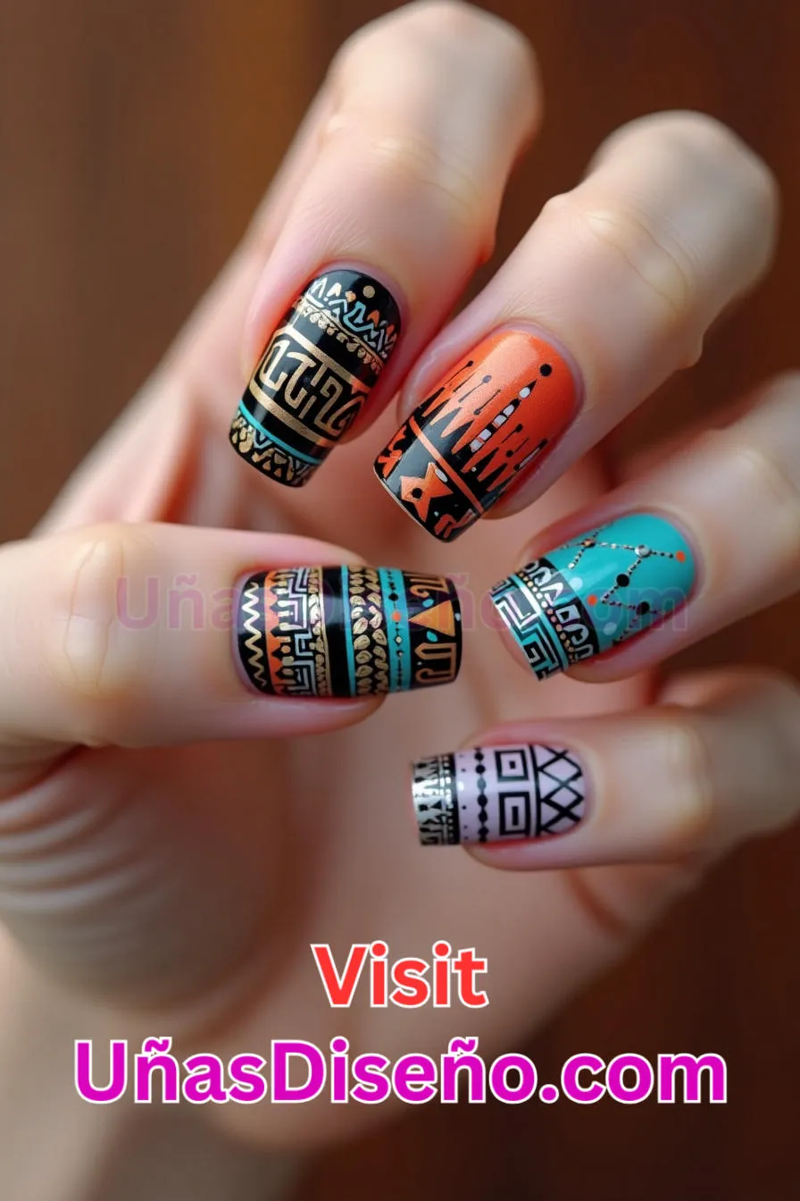 8 Uñas a rayas aztecas Los 25 Mejores Diseños de Uñas Para Principiantes 2.jpeg