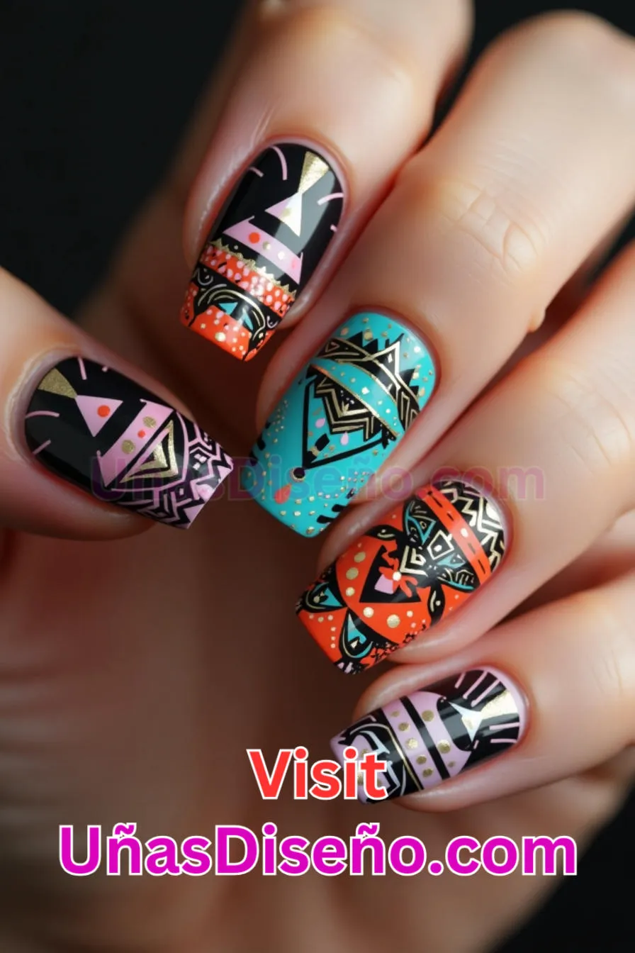 8 Uñas a rayas aztecas Los 25 Mejores Diseños de Uñas Para Principiantes 3.jpeg