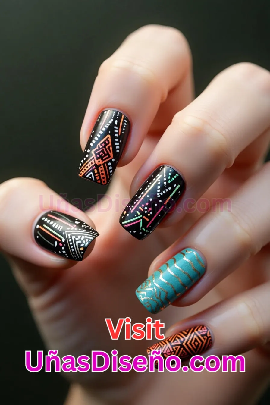 8 Uñas a rayas aztecas Los 25 Mejores Diseños de Uñas Para Principiantes 4.jpeg