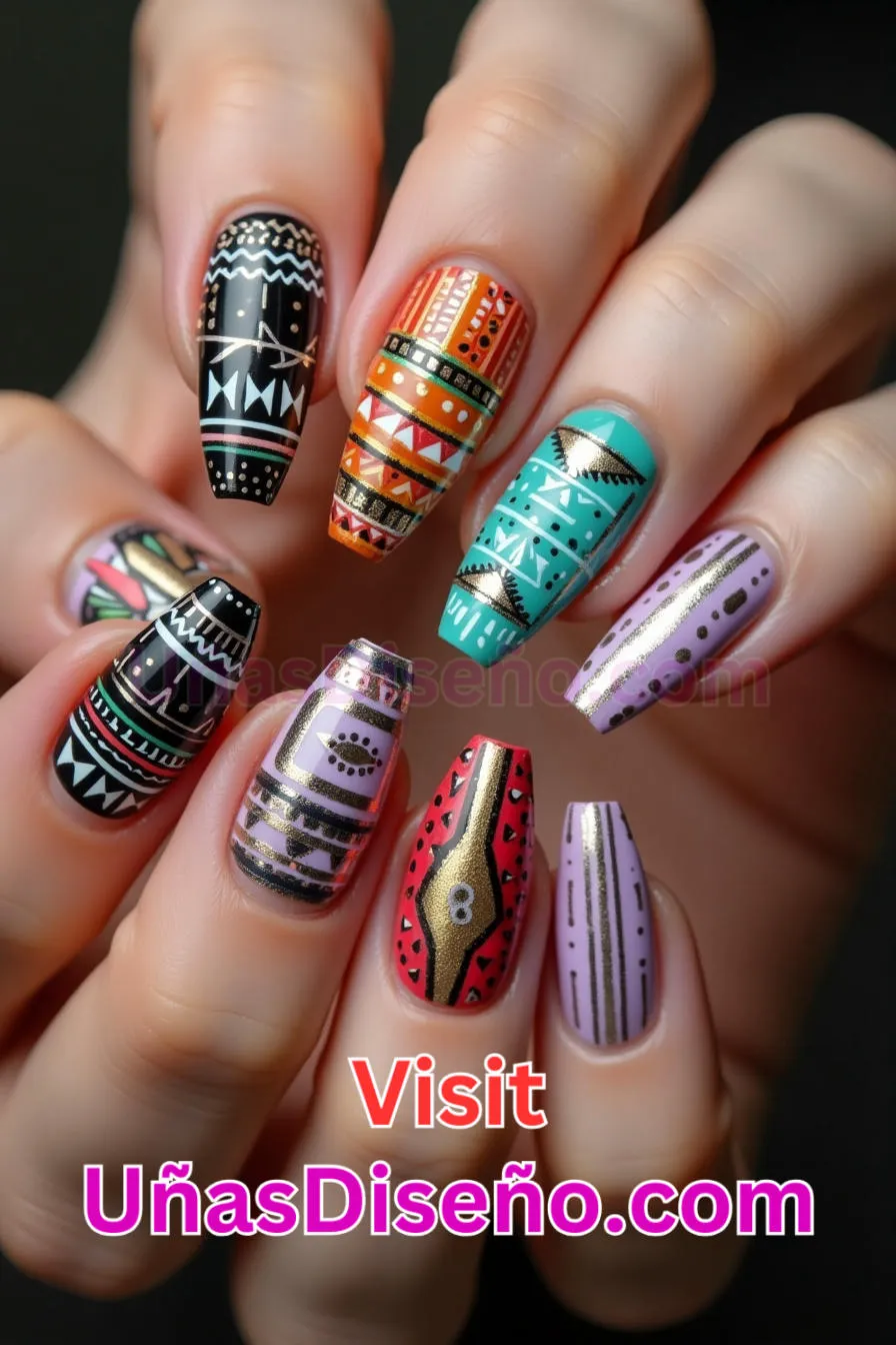 8 Uñas a rayas aztecas Los 25 Mejores Diseños de Uñas Para Principiantes 5.jpeg