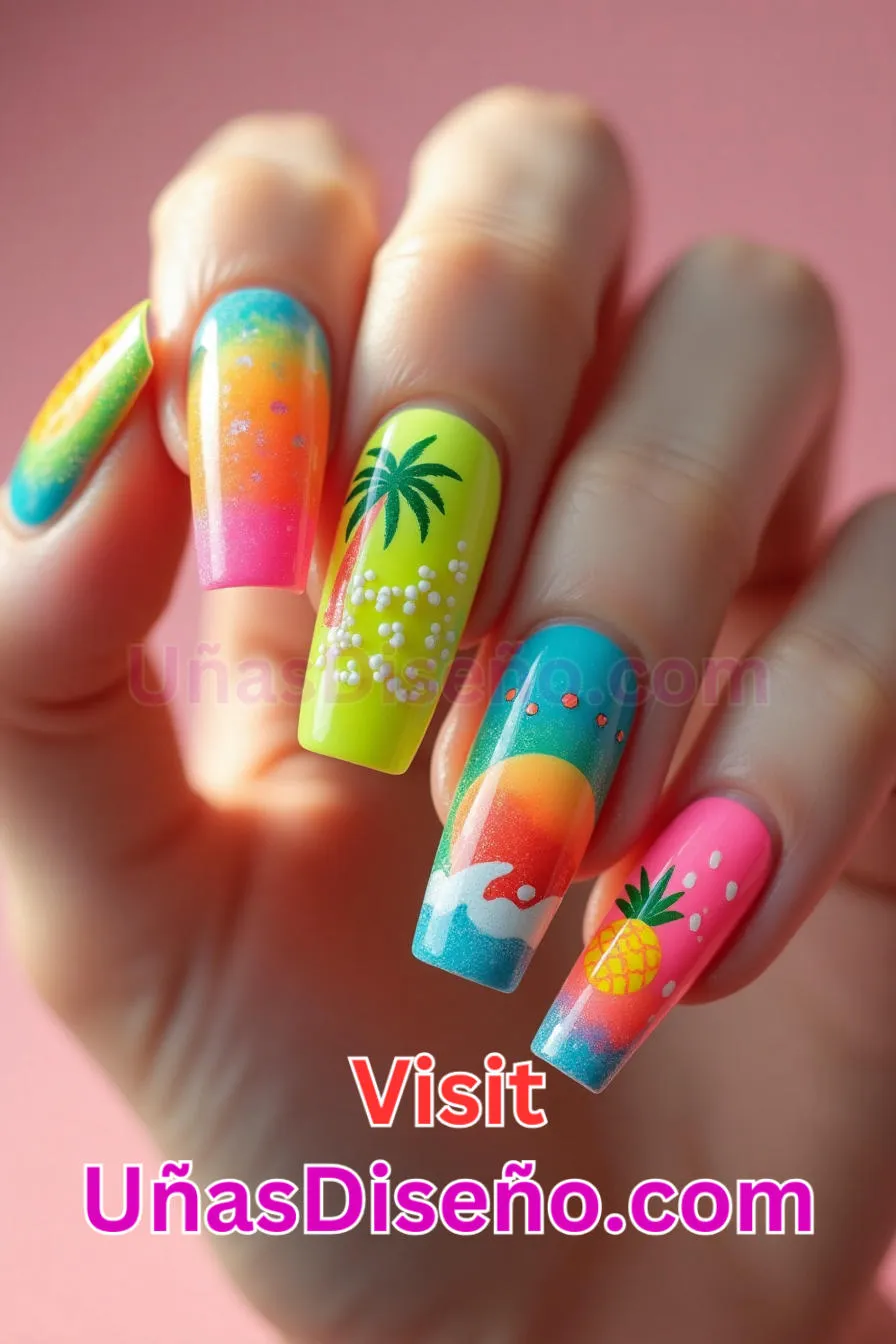 8. Diseño de Uñas Neón Summer Vibes - 15 Diseños de uñas de neón de moda para un look atrevido y vibrante 1.jpeg