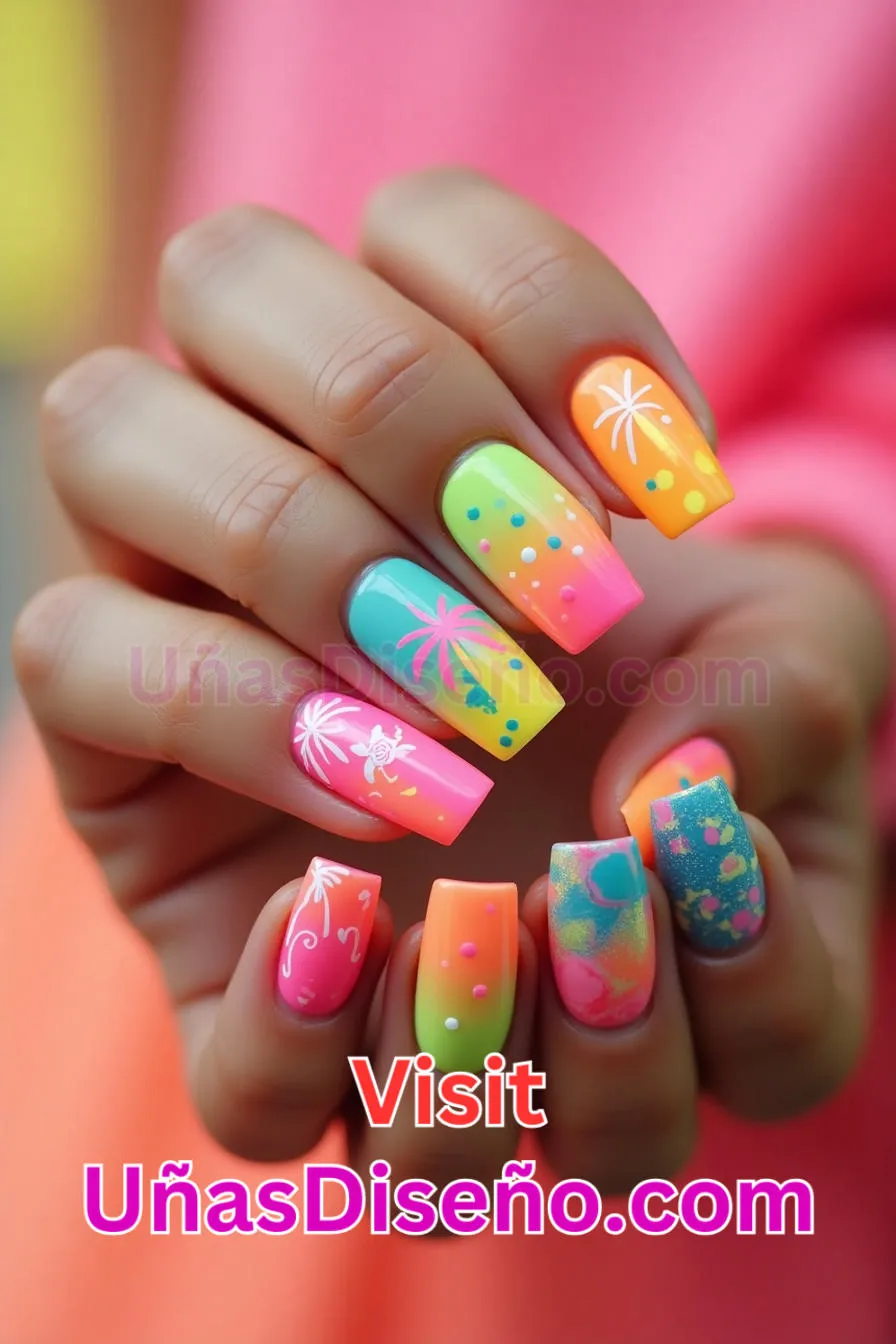8. Diseño de Uñas Neón Summer Vibes - 15 Diseños de uñas de neón de moda para un look atrevido y vibrante 2.jpeg