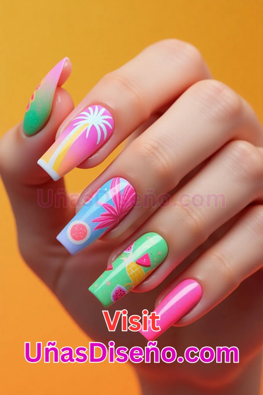 8. Diseño de Uñas Neón Summer Vibes - 15 Diseños de uñas de neón de moda para un look atrevido y vibrante 3.jpeg
