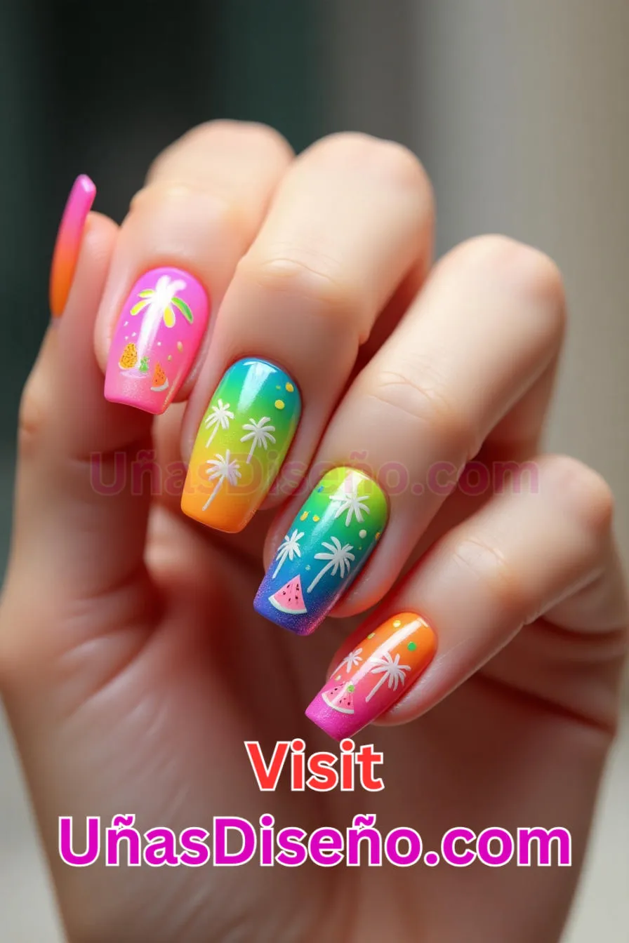 8. Diseño de Uñas Neón Summer Vibes - 15 Diseños de uñas de neón de moda para un look atrevido y vibrante 4.jpeg