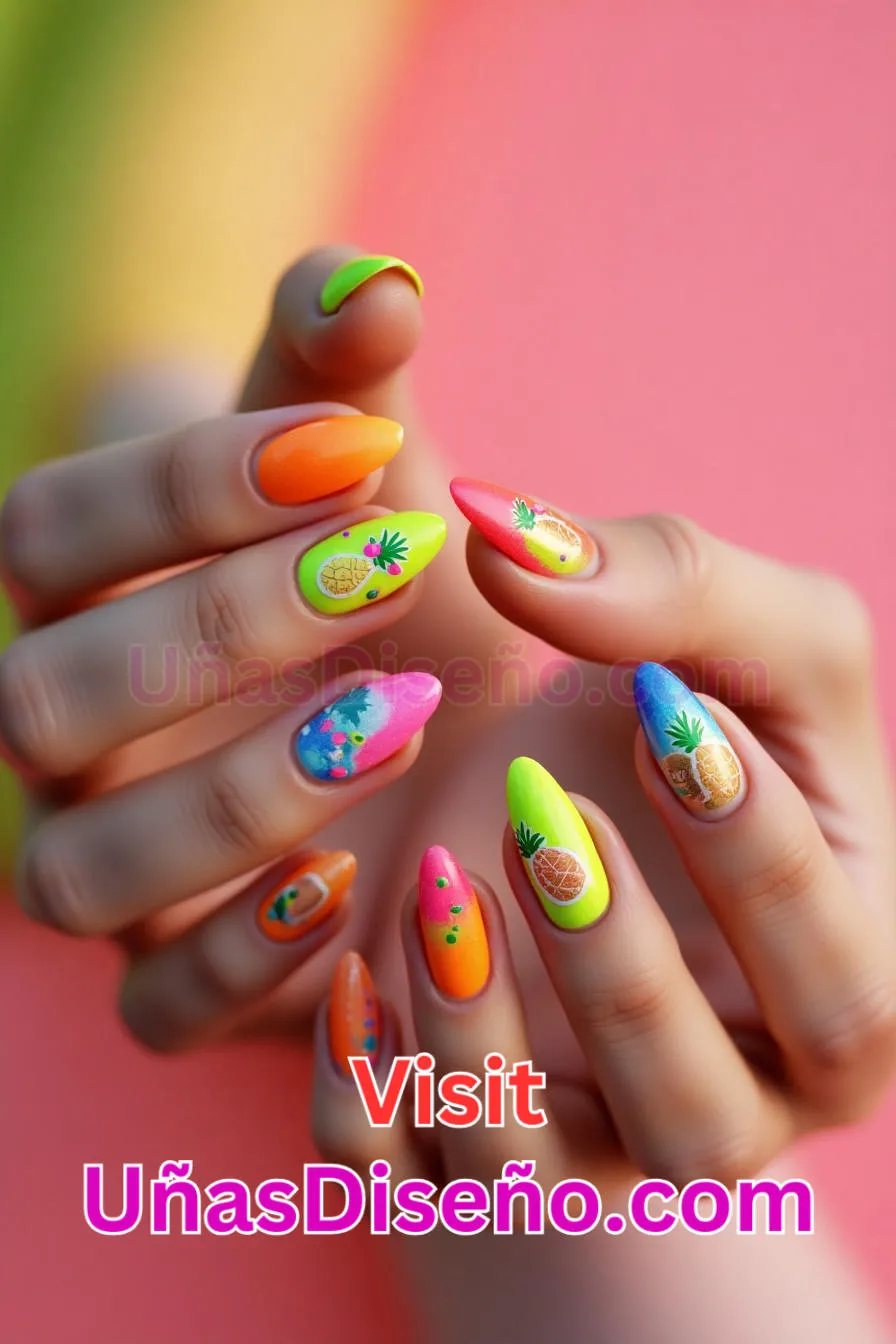 8. Diseño de Uñas Neón Summer Vibes - 15 Diseños de uñas de neón de moda para un look atrevido y vibrante 5.jpeg