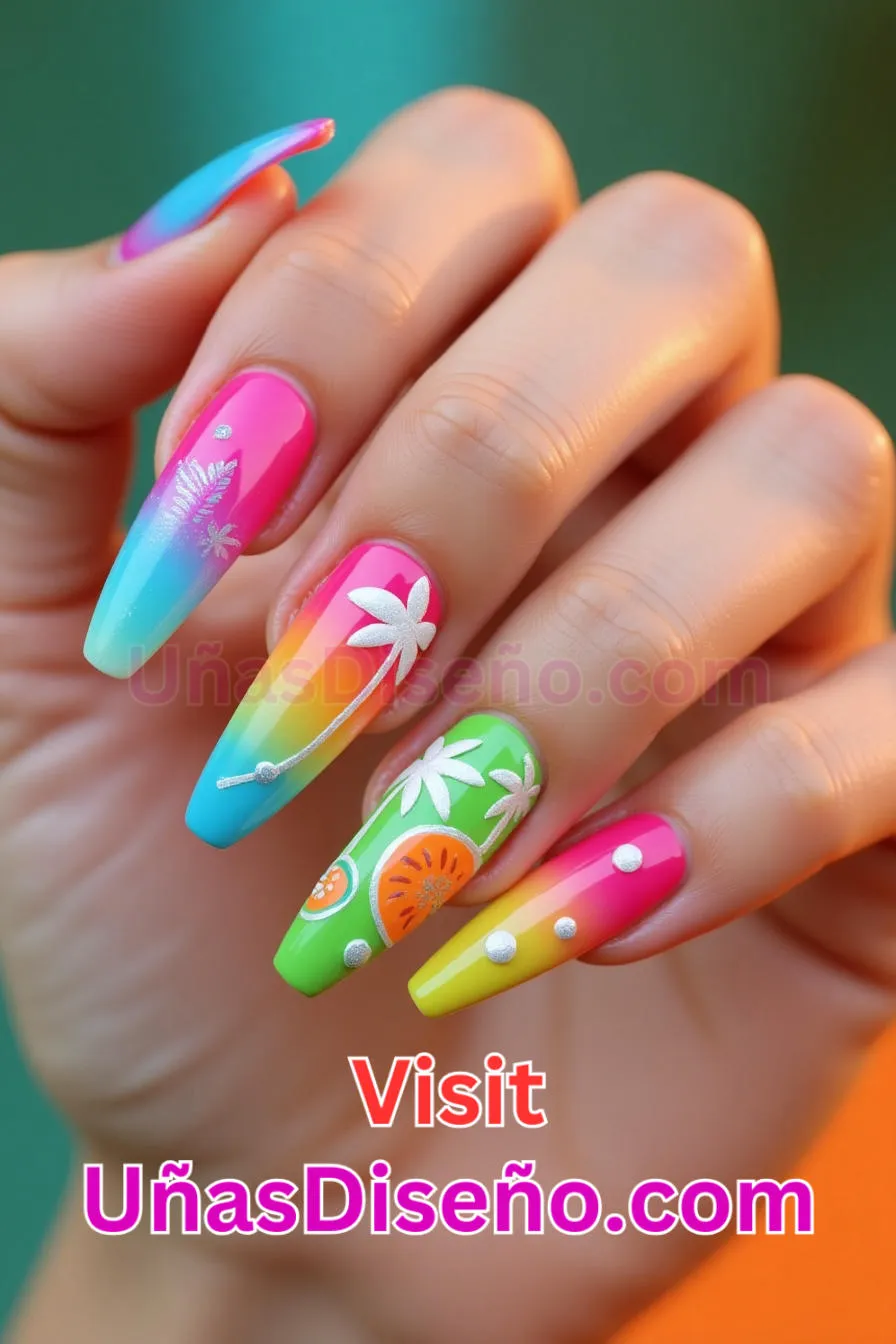 8. Diseño de Uñas Neón Summer Vibes - 15 Diseños de uñas de neón de moda para un look atrevido y vibrante 7.jpeg