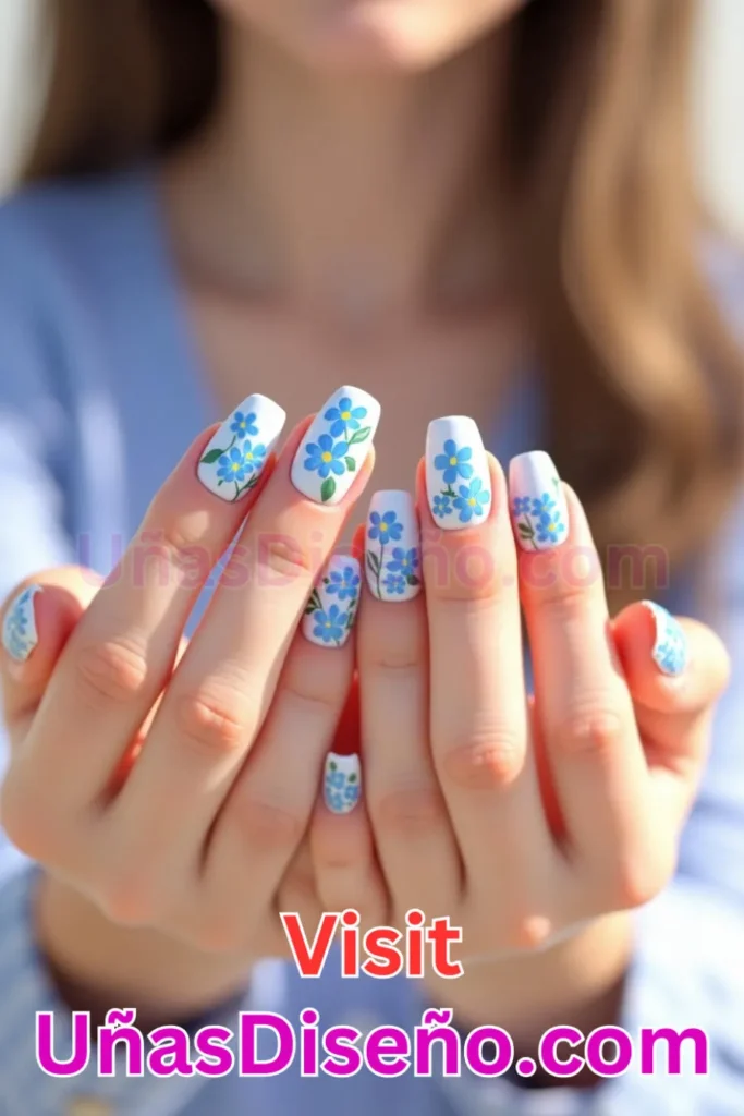 8. Diseños de uñas con estampado floral y nomeolvides azules (1).jpeg