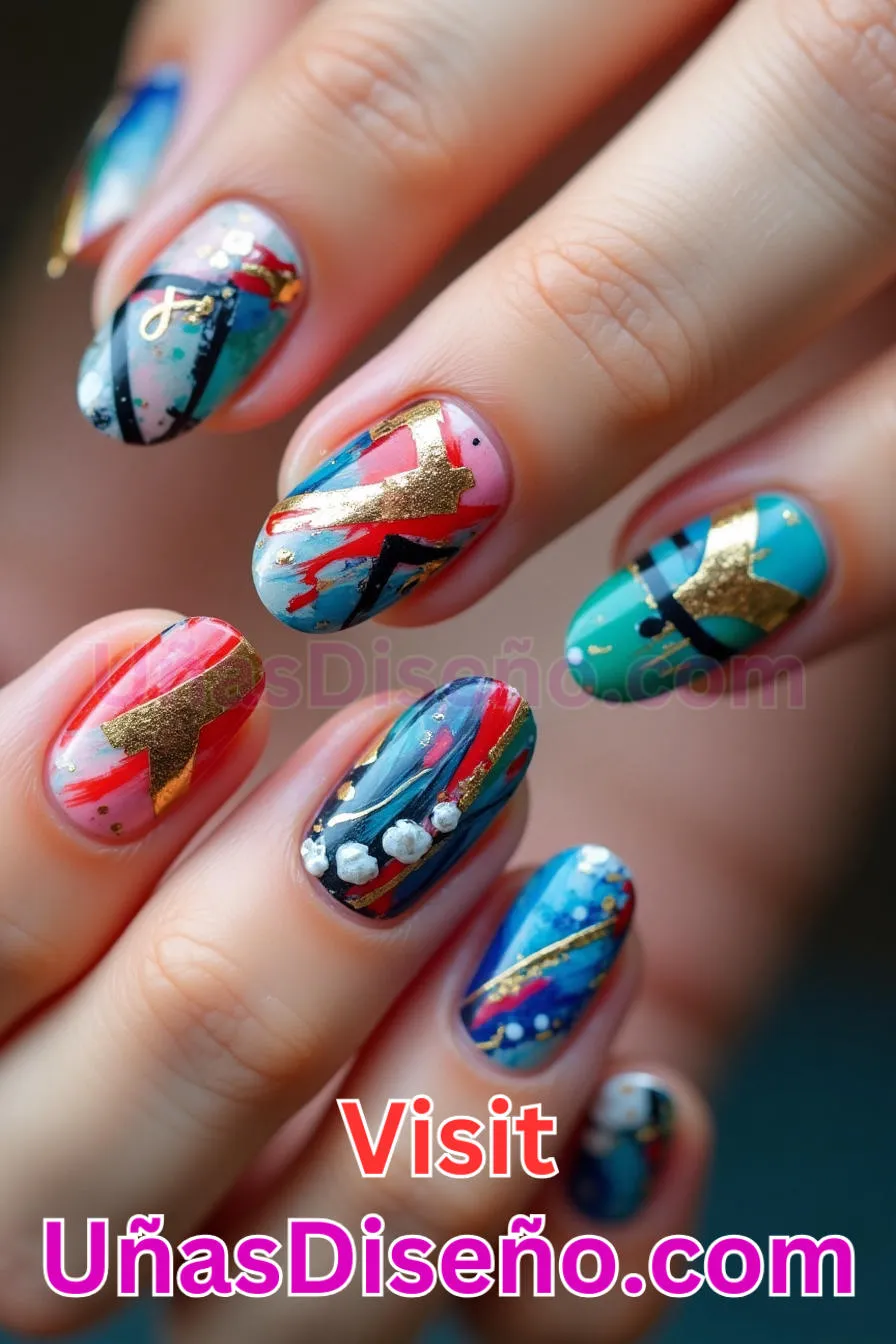 8. Expresión de Arte Abstracto - Tendencias 30 Estilos de Uñas Almendra que Marcan la Diferencia (5).jpeg