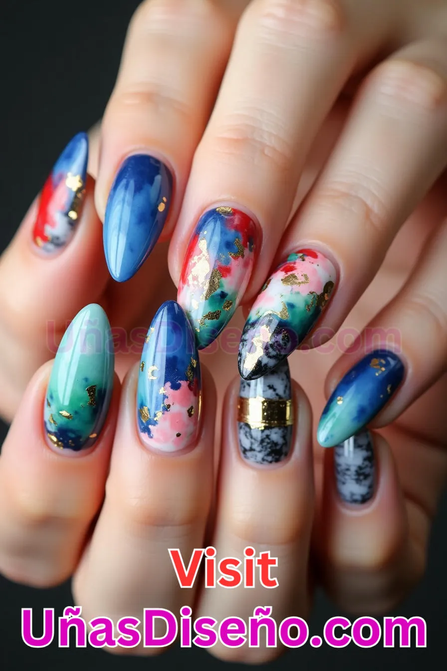 8. Expresión de Arte Abstracto - Tendencias 30 Estilos de Uñas Almendra que Marcan la Diferencia (6).jpeg