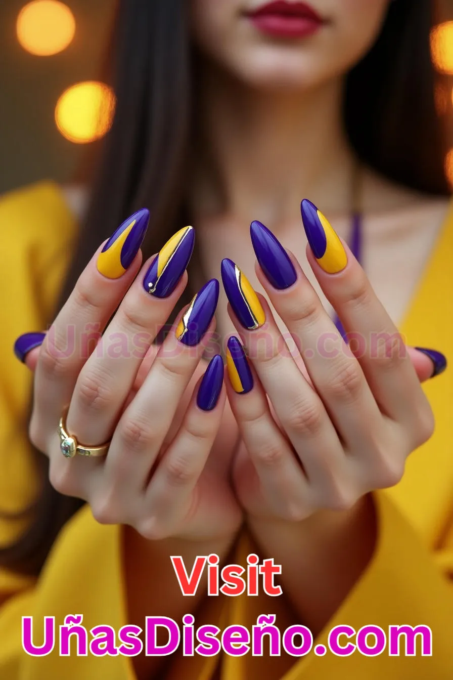 8. Manicura Francesa Inversa en Morado y Amarillo (1)