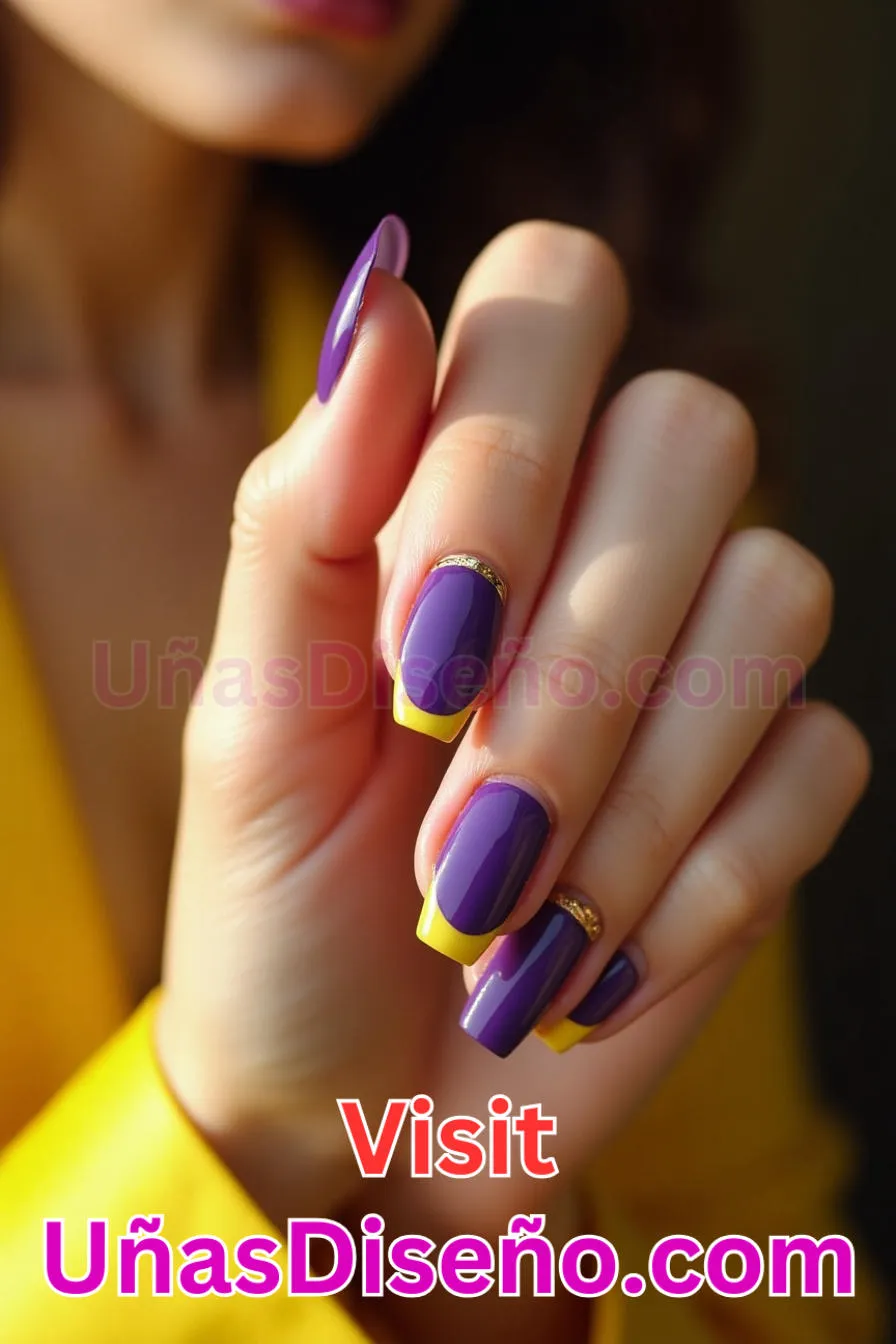 8. Manicura Francesa Inversa en Morado y Amarillo (10)