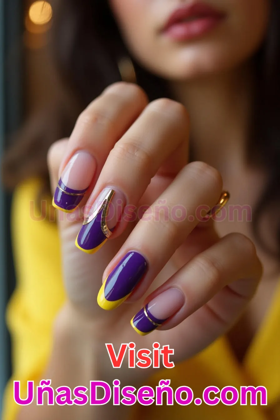 8. Manicura Francesa Inversa en Morado y Amarillo (2)