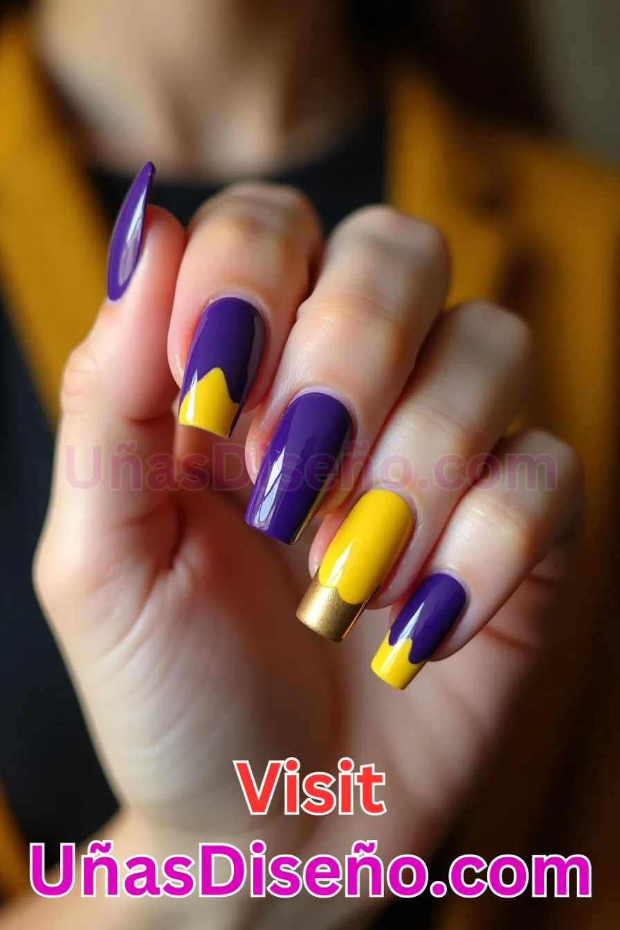 8. Manicura Francesa Inversa en Morado y Amarillo (4)