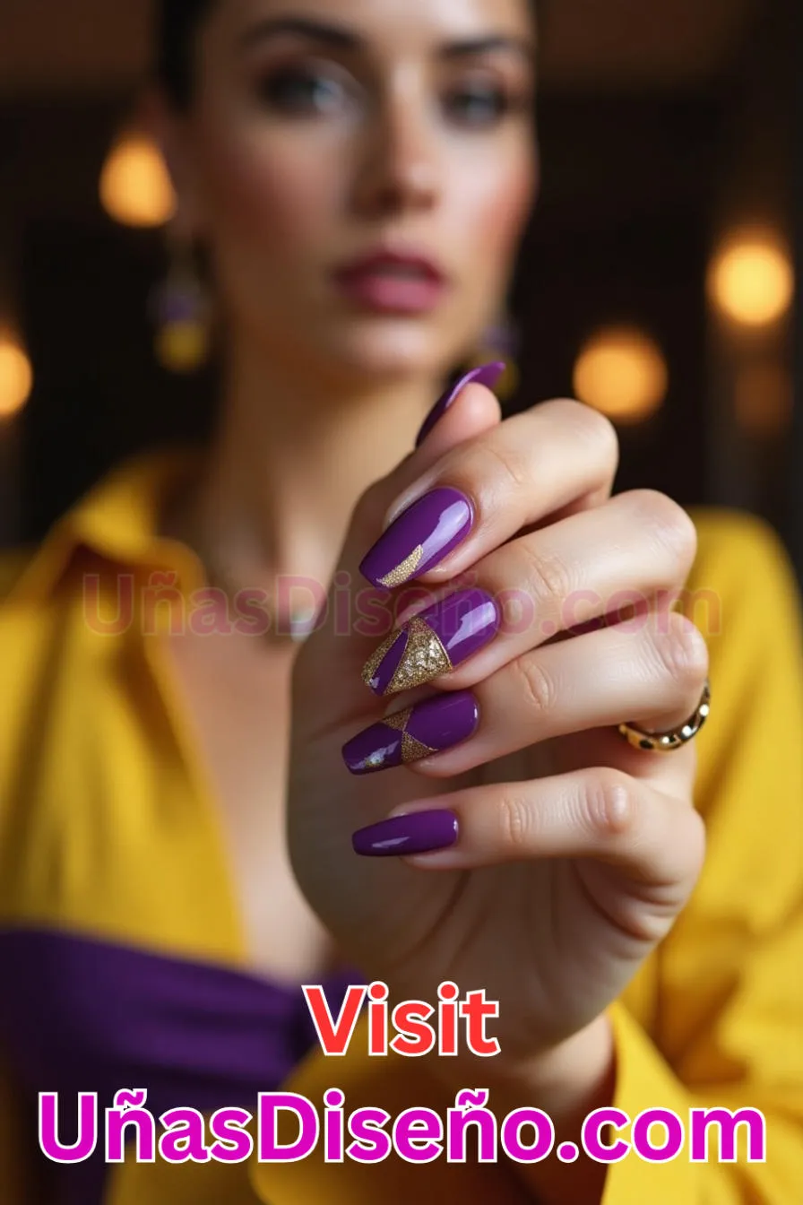 8. Manicura Francesa Inversa en Morado y Amarillo (8)