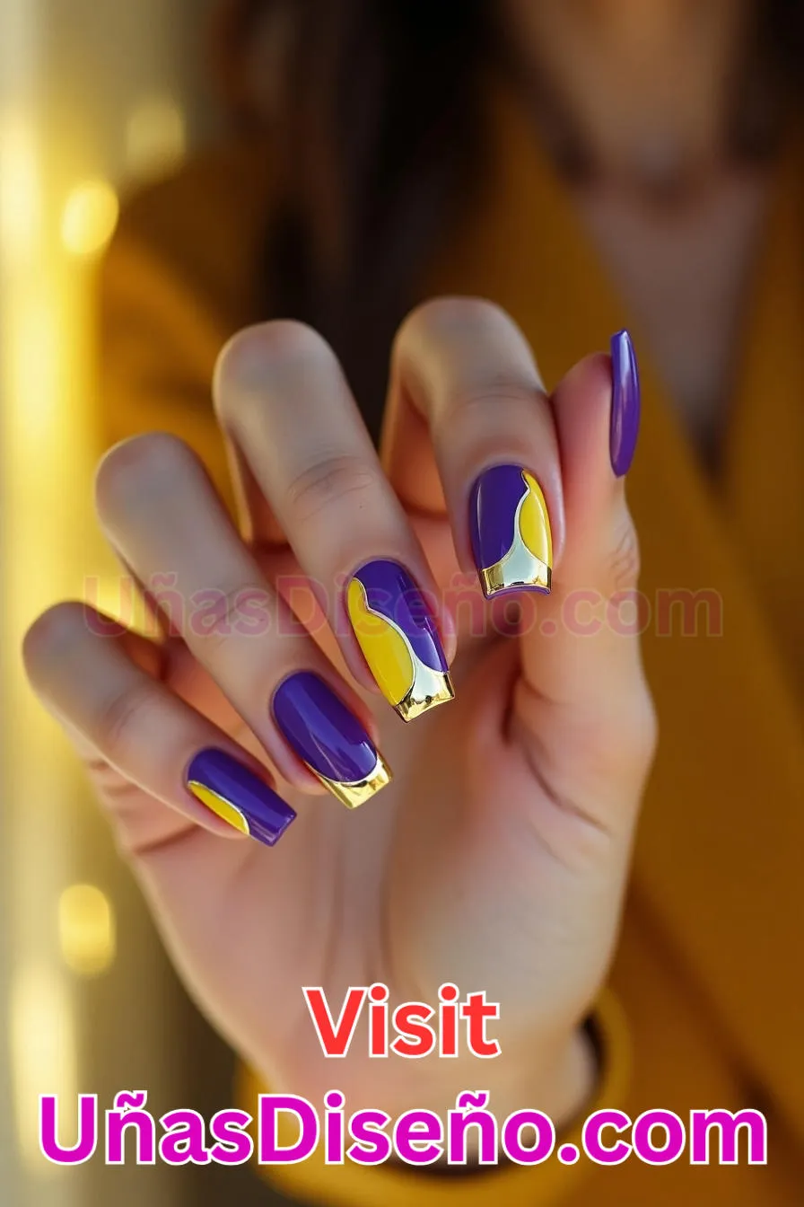 8. Manicura Francesa Inversa en Morado y Amarillo (9)